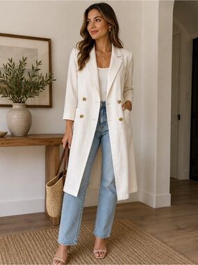 Double-Breasted Trench Coat in Ivory by